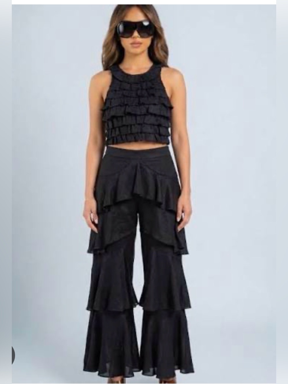 NWT Zara Collection Women’s Ramie Ruffled Pants Flowy Small Black 5344/051 - Picture 8 of 16